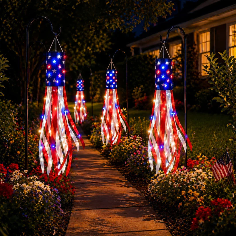 💈💈3 Pack 50 Inch Large American Flag Windsocks with Red White Blue Lights - Image 3