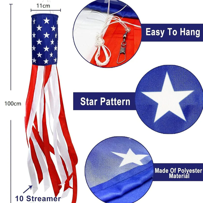 💈💈3 Pack 50 Inch Large American Flag Windsocks with Red White Blue Lights - Image 5