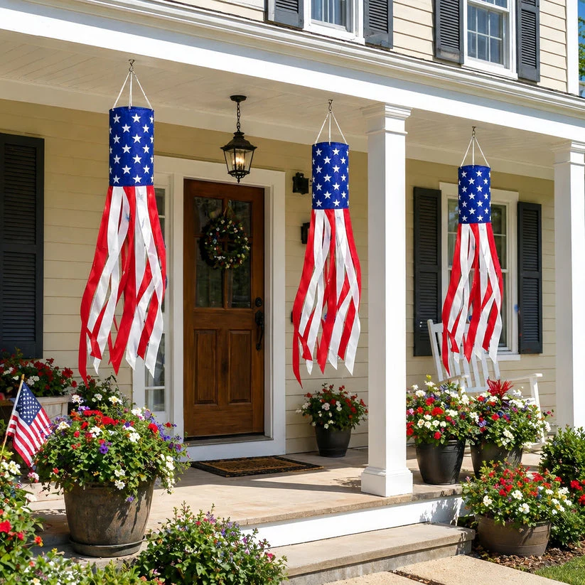 💈💈3 Pack 50 Inch Large American Flag Windsocks with Red White Blue Lights - Image 7