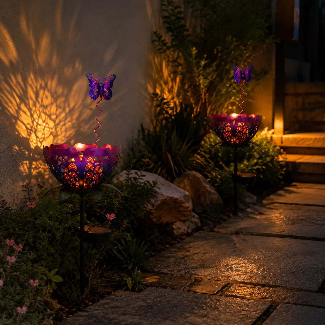 🔥Summer Hot Sale💡Solar Flower Garden Decor Stake Lights, Metal Flower & Butterfly Yard Ornaments (2 Styles) - Image 2