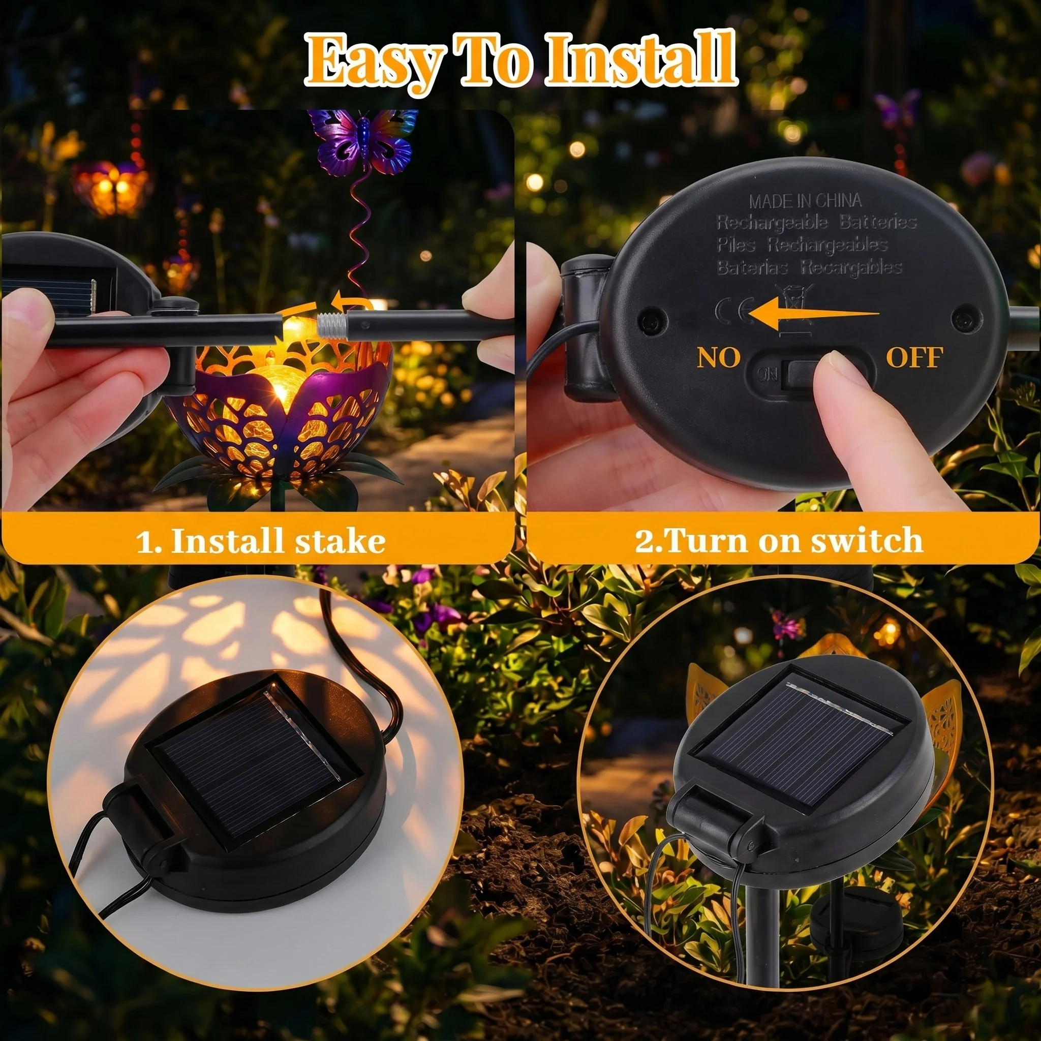🔥Summer Hot Sale💡Solar Flower Garden Decor Stake Lights, Metal Flower & Butterfly Yard Ornaments (2 Styles) - Image 3