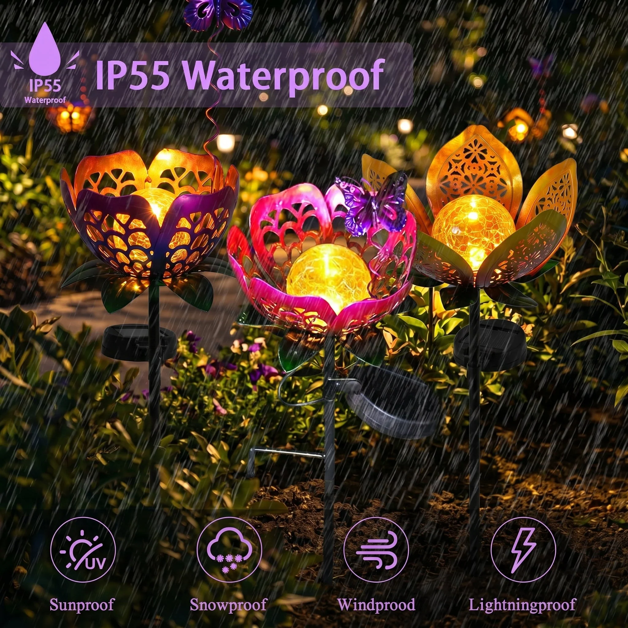 🔥Summer Hot Sale💡Solar Flower Garden Decor Stake Lights, Metal Flower & Butterfly Yard Ornaments (2 Styles) - Image 4