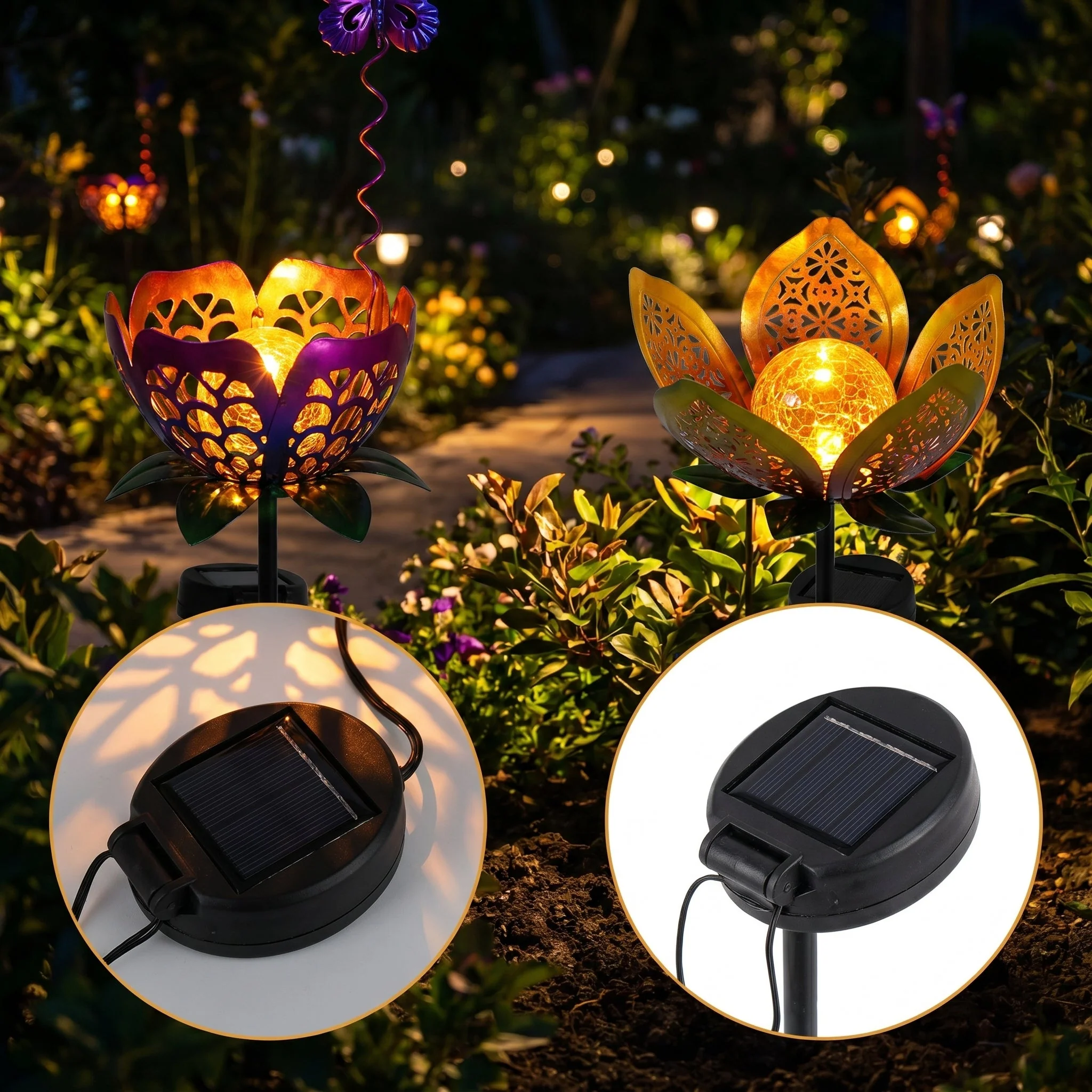🔥Summer Hot Sale💡Solar Flower Garden Decor Stake Lights, Metal Flower & Butterfly Yard Ornaments (2 Styles) - Image 5