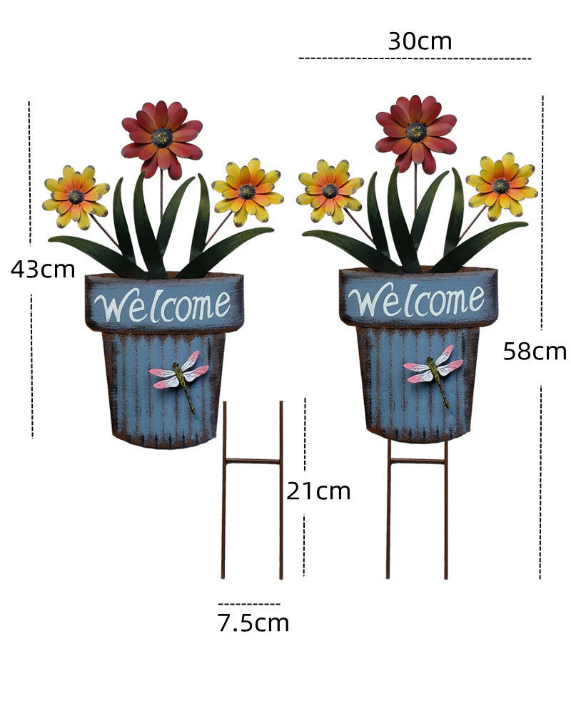 🔥Summer Hot Sale🌻Welcome Flower Pot Metal Garden Decor, Hangable & Stakeable Yard Art - Image 10