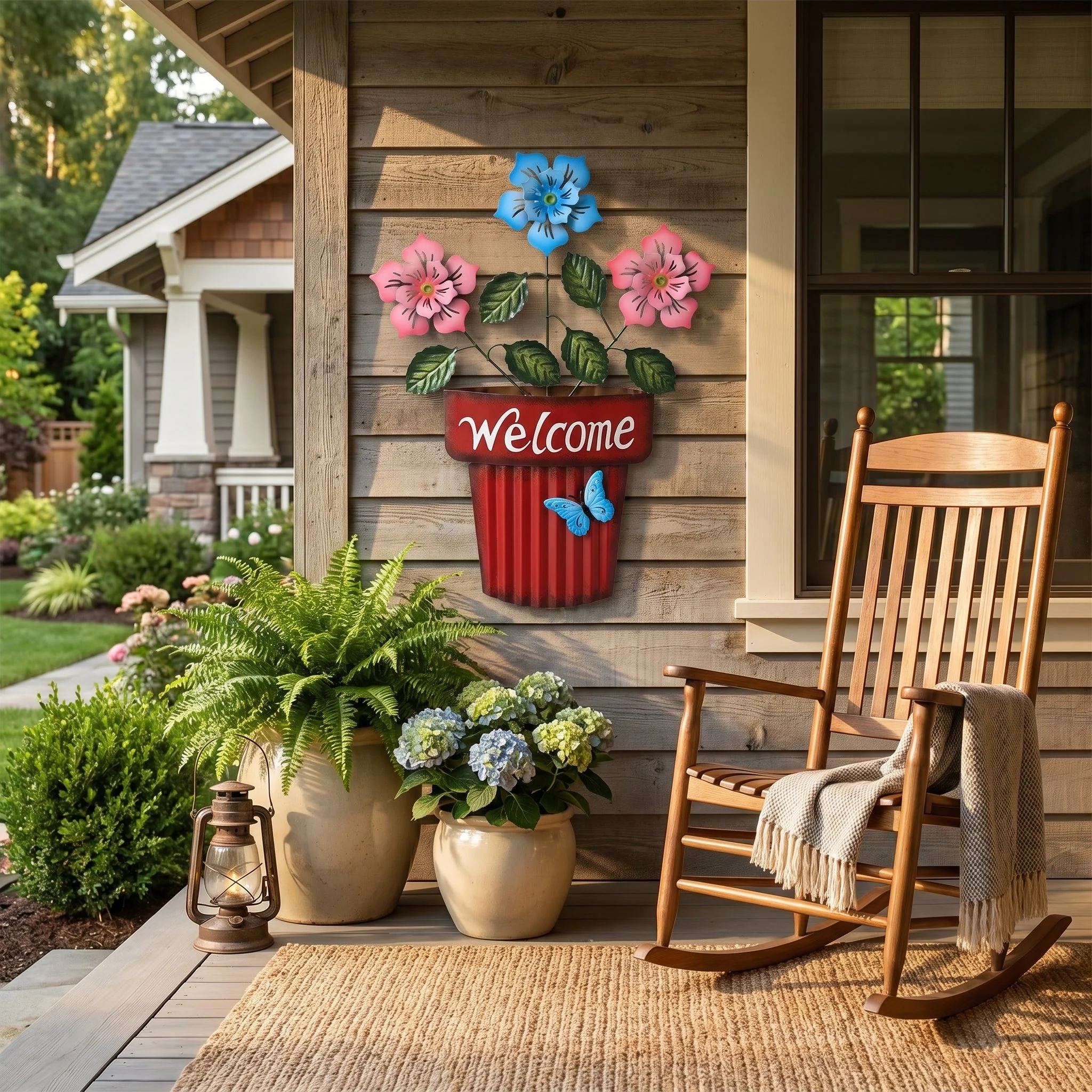 🔥Summer Hot Sale🌻Welcome Flower Pot Metal Garden Decor, Hangable & Stakeable Yard Art - Image 3