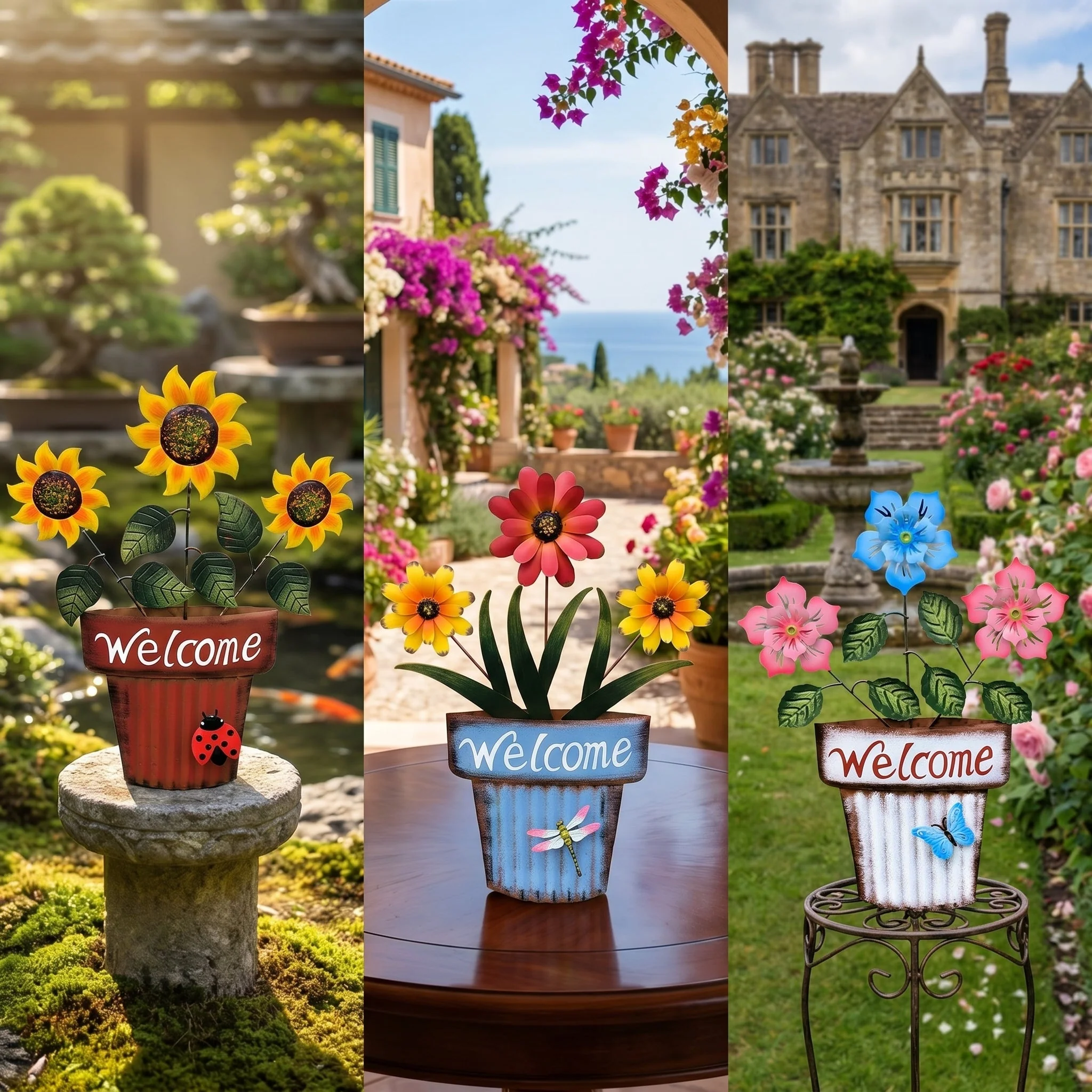 🔥Summer Hot Sale🌻Welcome Flower Pot Metal Garden Decor, Hangable & Stakeable Yard Art - Image 5