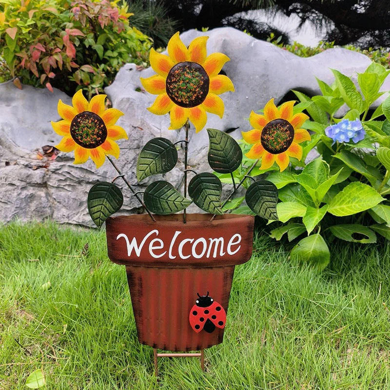 🔥Summer Hot Sale🌻Welcome Flower Pot Metal Garden Decor, Hangable & Stakeable Yard Art - Image 9