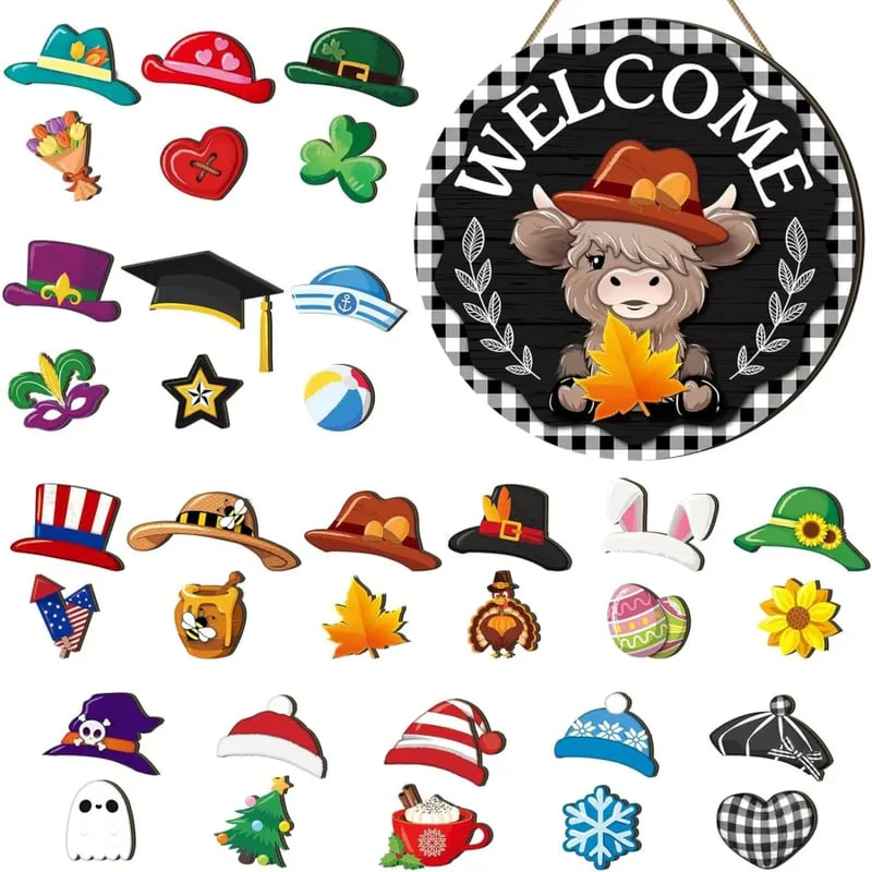 35 PCS Interchangeable Highland Cow Welcome Sign - Image 4