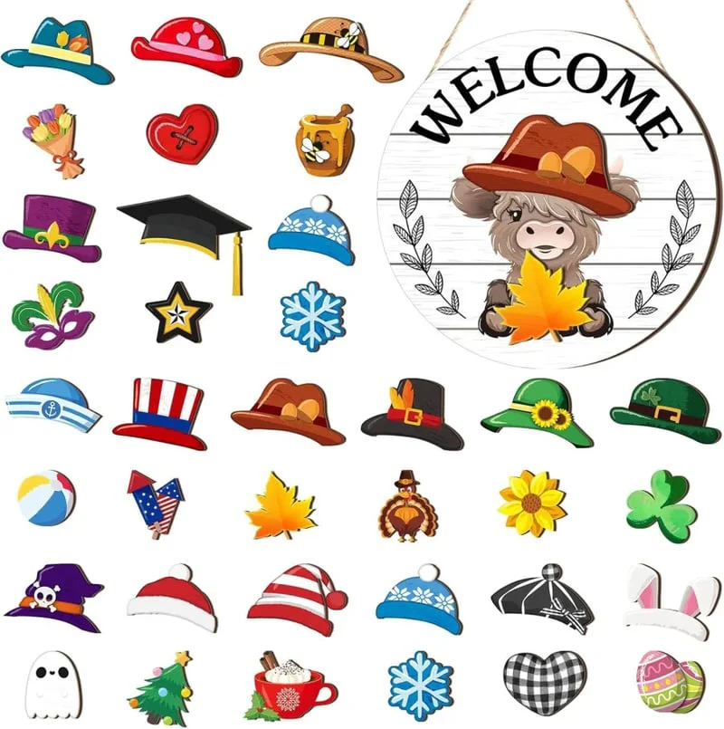 35 PCS Interchangeable Highland Cow Welcome Sign - Image 5