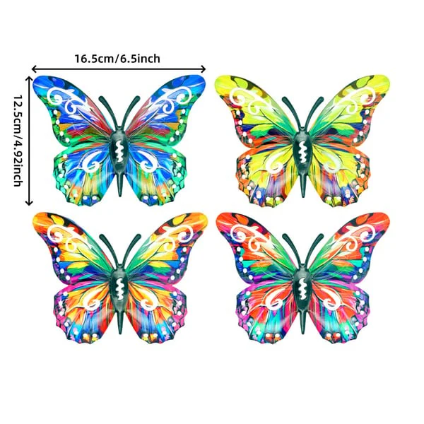 🦋4Pcs Butterfly Metal Wall Decor,Outdoor Hanging Wall Art Sculptures Decoration - Image 2