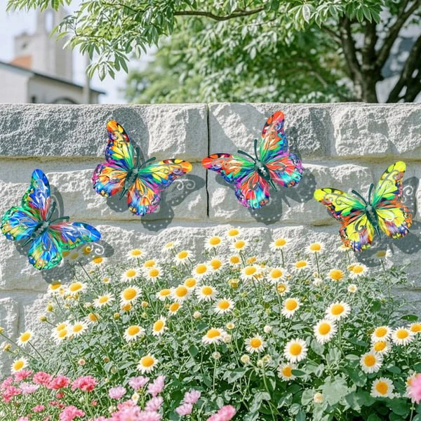 🦋4Pcs Butterfly Metal Wall Decor,Outdoor Hanging Wall Art Sculptures Decoration - Image 3