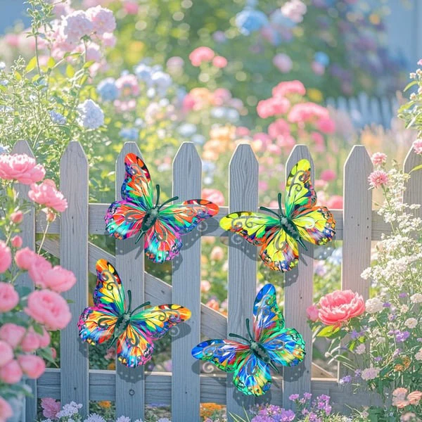🦋4Pcs Butterfly Metal Wall Decor,Outdoor Hanging Wall Art Sculptures Decoration - Image 4