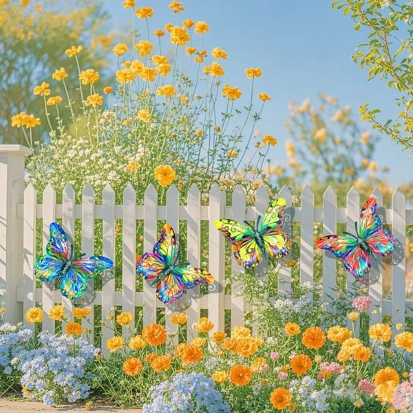 🦋4Pcs Butterfly Metal Wall Decor,Outdoor Hanging Wall Art Sculptures Decoration - Image 5