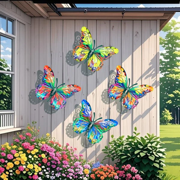 🦋4Pcs Butterfly Metal Wall Decor,Outdoor Hanging Wall Art Sculptures Decoration - Image 6