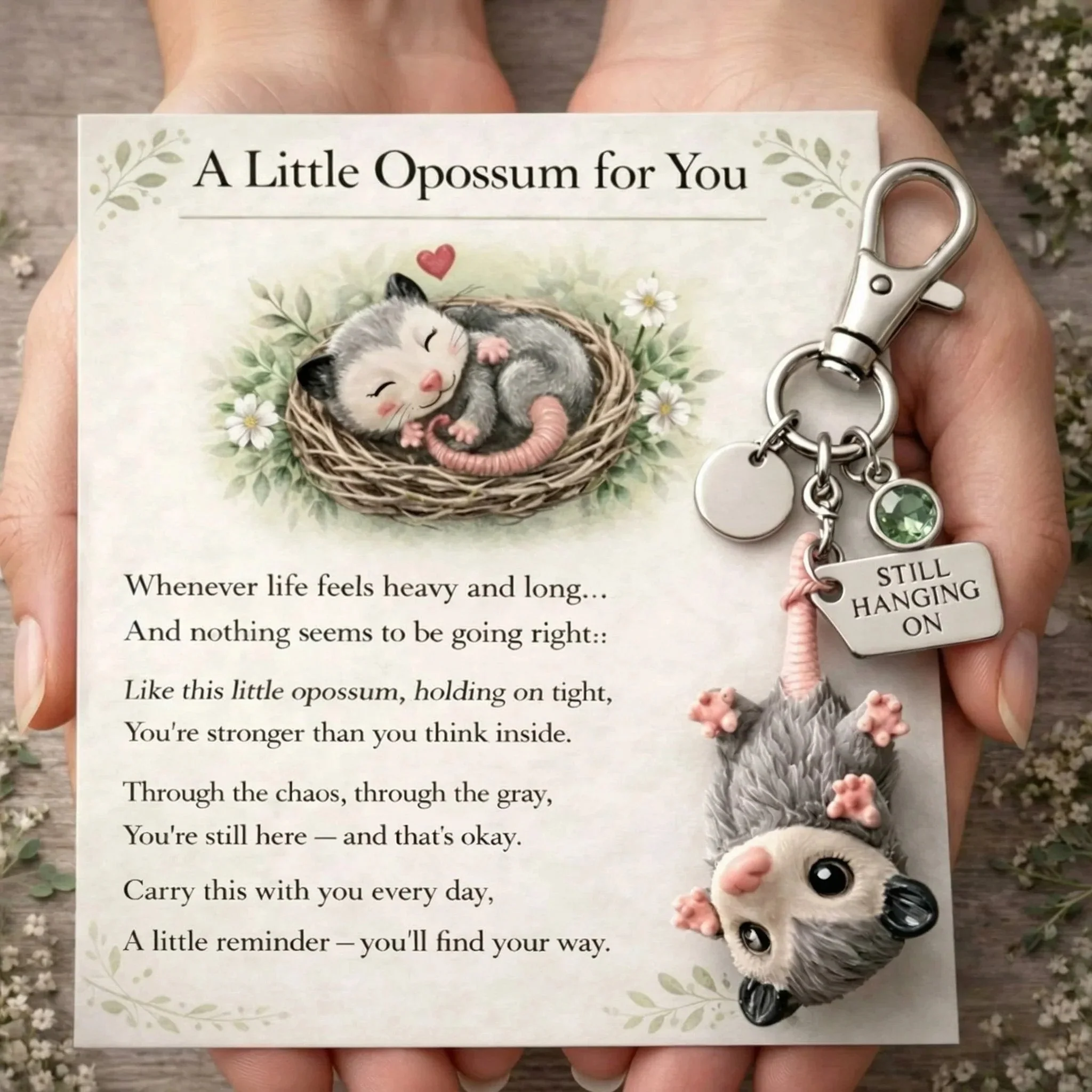 🐁🐁A Little Opossum for You - --2D Style "Still Hanging On" Keychain & Sentiment Card Set - Image 3