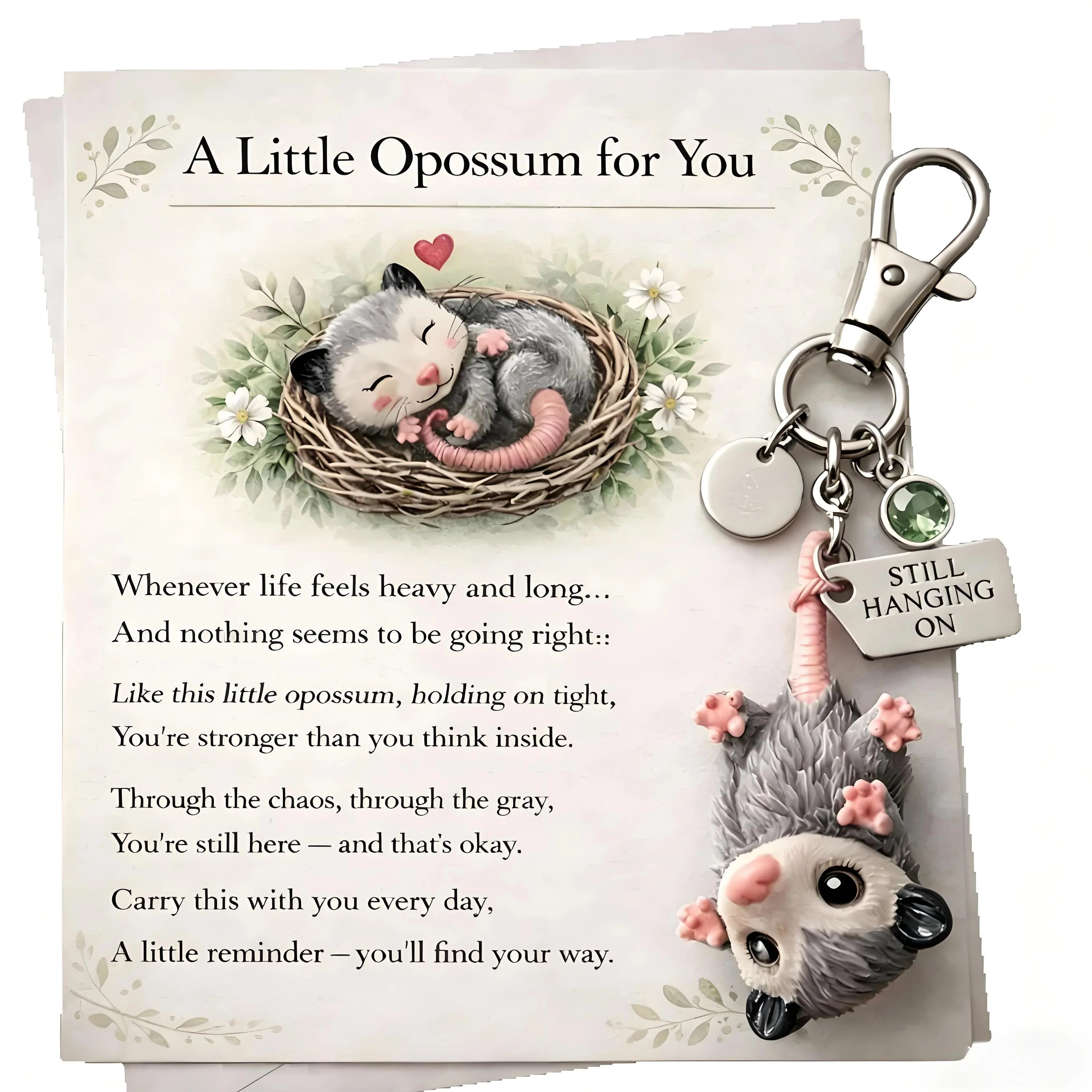 🐁A Little Opossum for You - "Still Hanging On" Keychain & Sentiment Card Set - Image 4