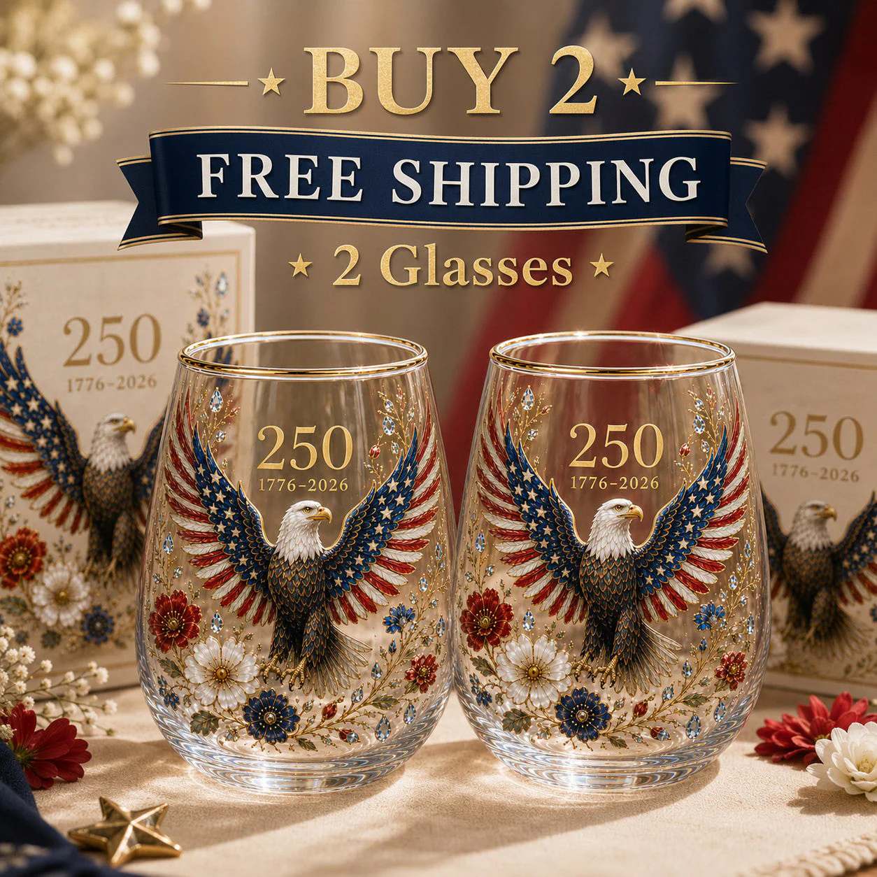 🦅🦅America 250 Eagle Glass Tumbler - Image 2