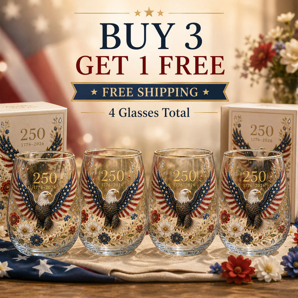 🦅🦅America 250 Eagle Glass Tumbler - Image 3