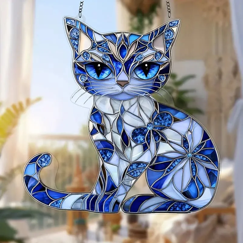 🔥🔥New Year--Blue & White Cat Suncatcher Ornament 🐱✨ - Image 2