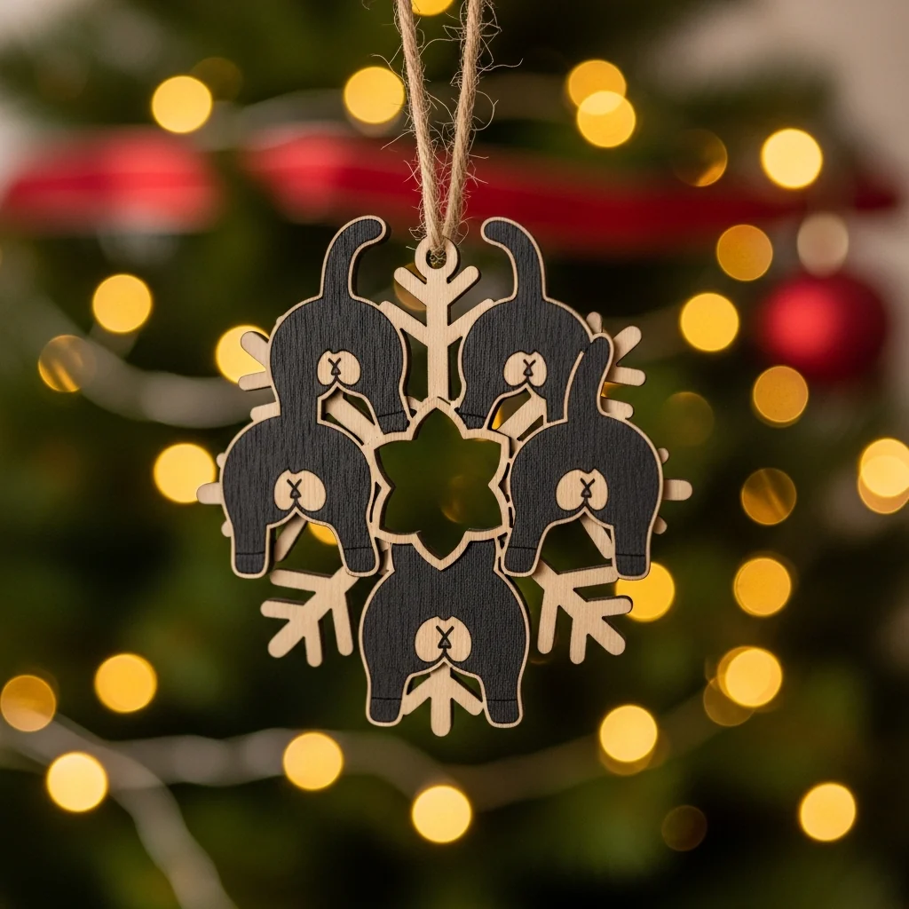 🎄Christmas Gift--Cat Butt Snowflake Christmas Ornament - Image 2