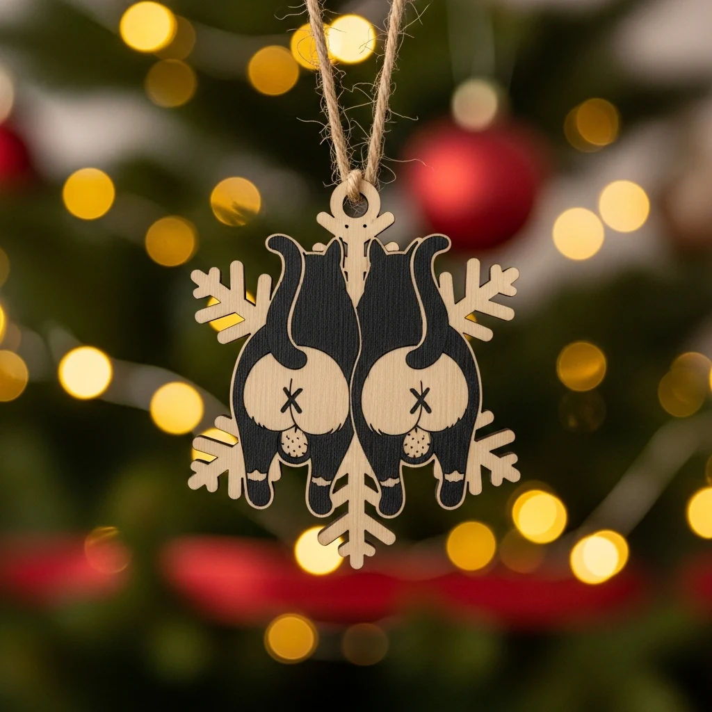 🎄Christmas Gift--Cat Butt Snowflake Christmas Ornament - Image 5