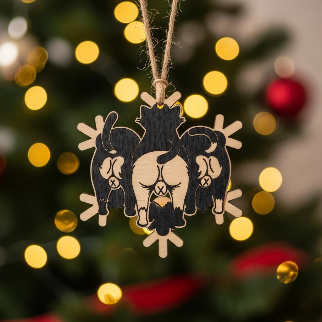 🎄Christmas Gift--Cat Butt Snowflake Christmas Ornament - Image 8