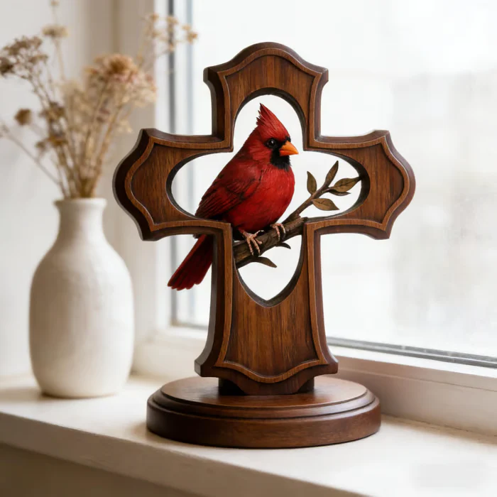 ❤️✝️ Handcrafted Cardinal Cross Ornament - Image 3