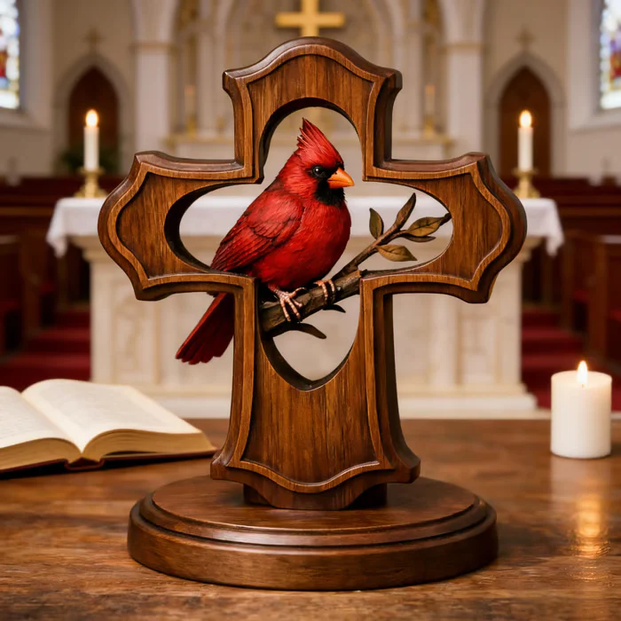 ❤️✝️ Handcrafted Cardinal Cross Ornament - Image 4