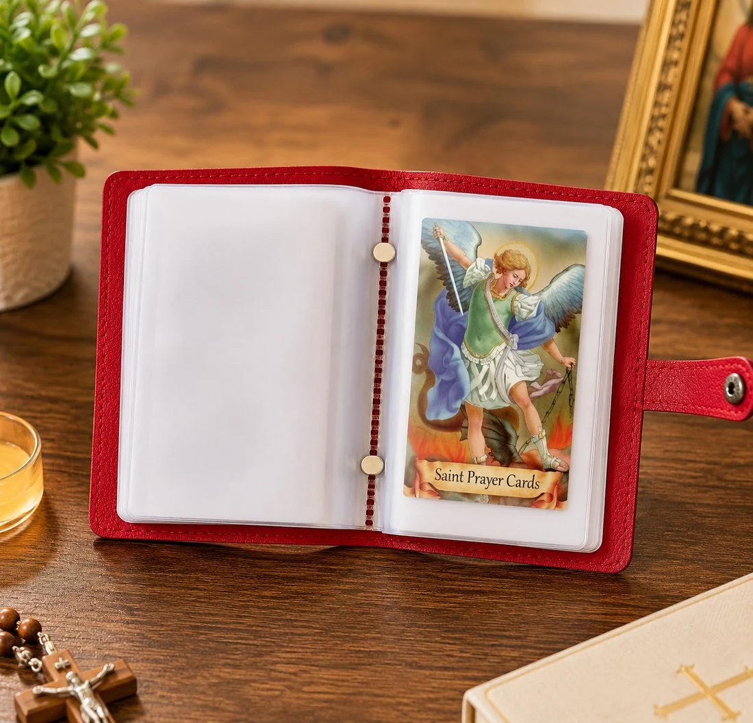 ✝️ Catholic Genuine Leather Holy Card Holder – Pocket Prayer Card Organizer with Snap Closure - Image 5
