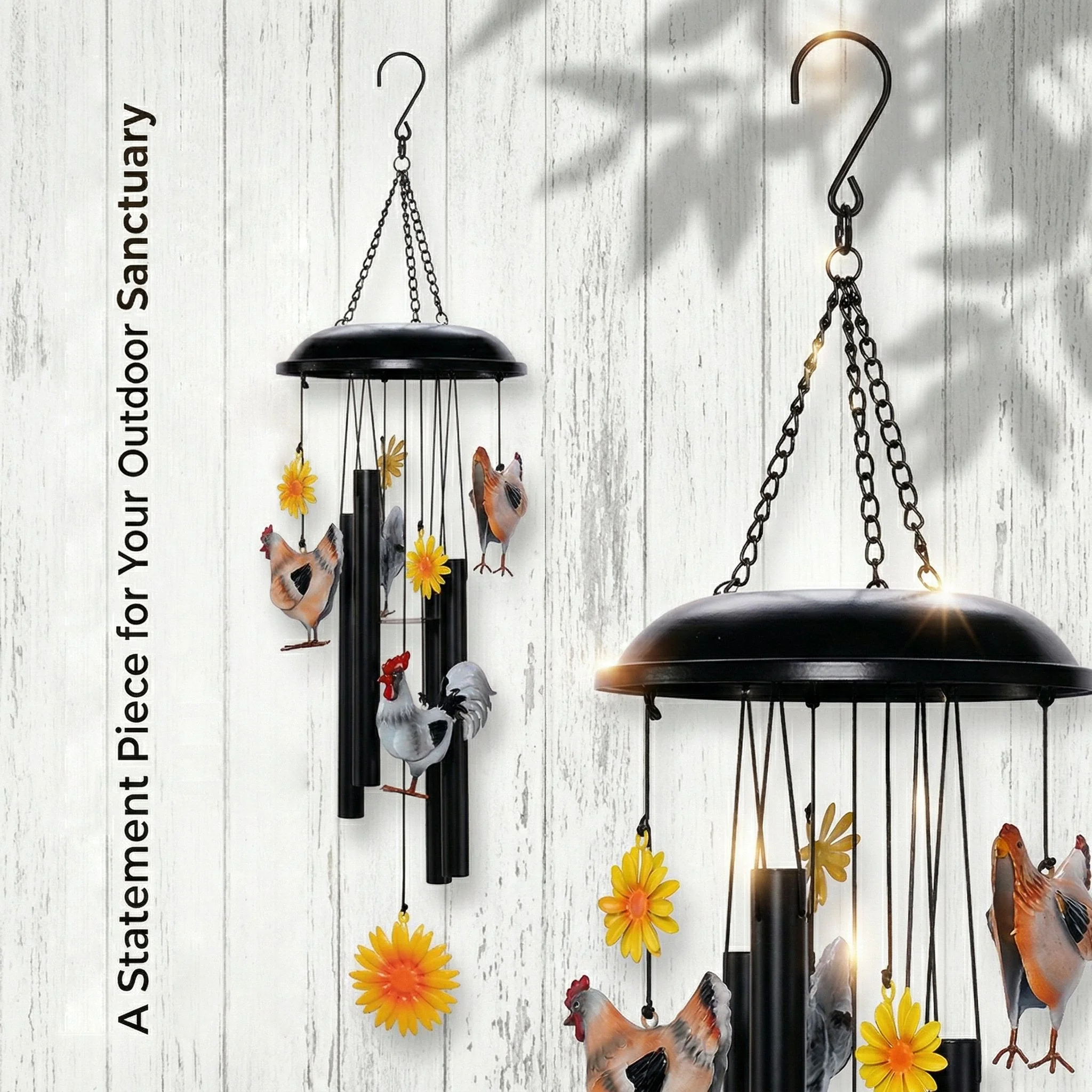 🌻🌻Vintage Metal Chicken Wind Chime with Sunflower🐔 - Image 2