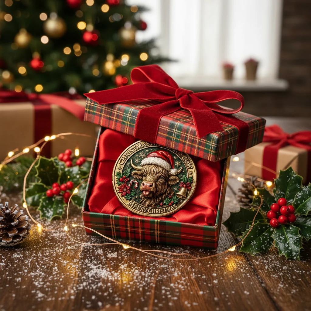 Christmas Highland Cow Challenge Coin - Image 3