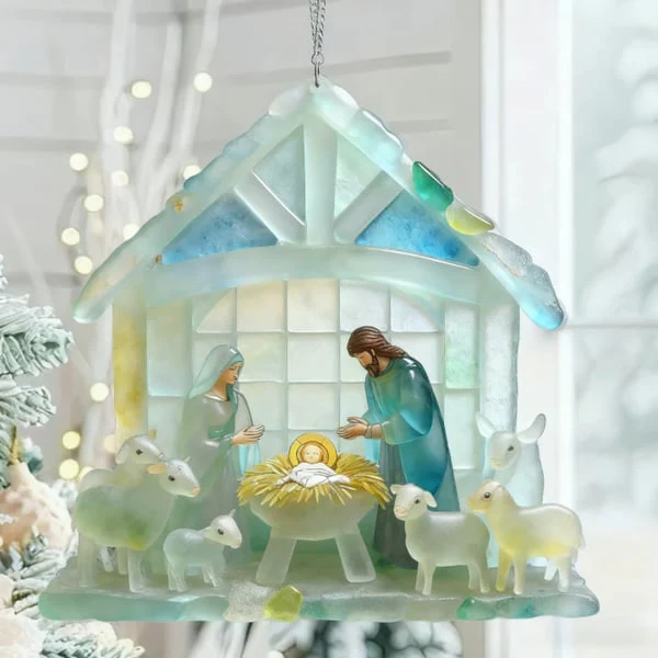 🔥 Black Friday--🌊Christmas scene Jesus Sea Glass Ornament - Image 2