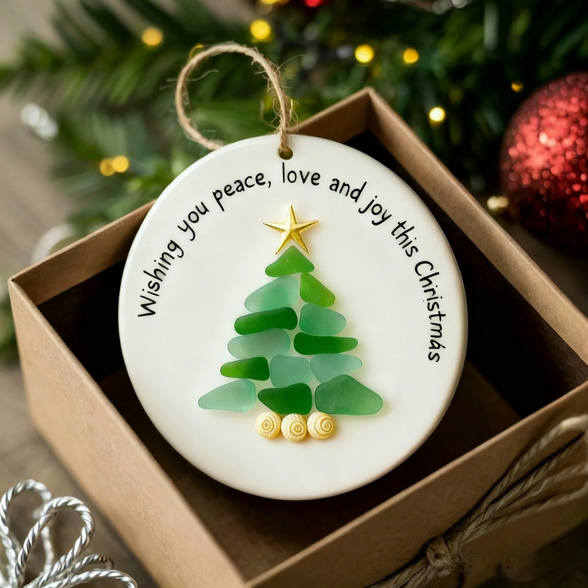Handmade Coastal Sea Glass Christmas Decor - Image 2