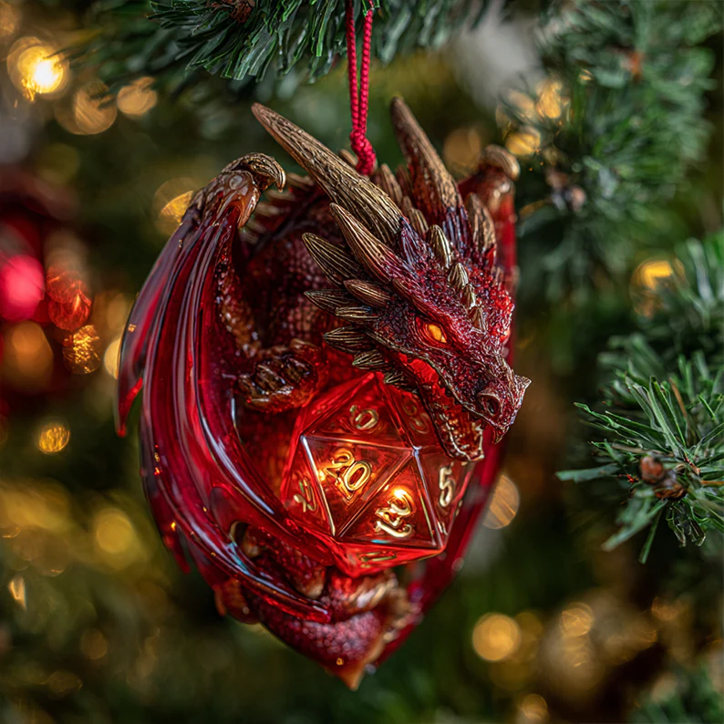 🔥 Black Friday Mega Deal: -  2D Flat Printing Dragon & D20 Crystal Dice Ornament - Image 4