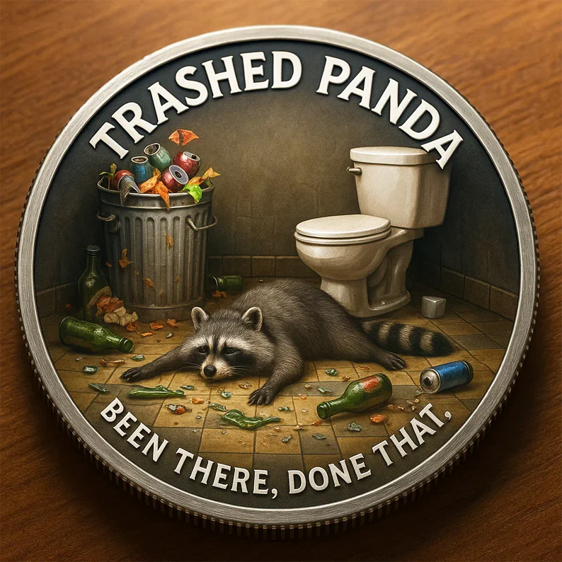 🥃🦝Funny Drunk Raccoon Challenge Coin - Image 3