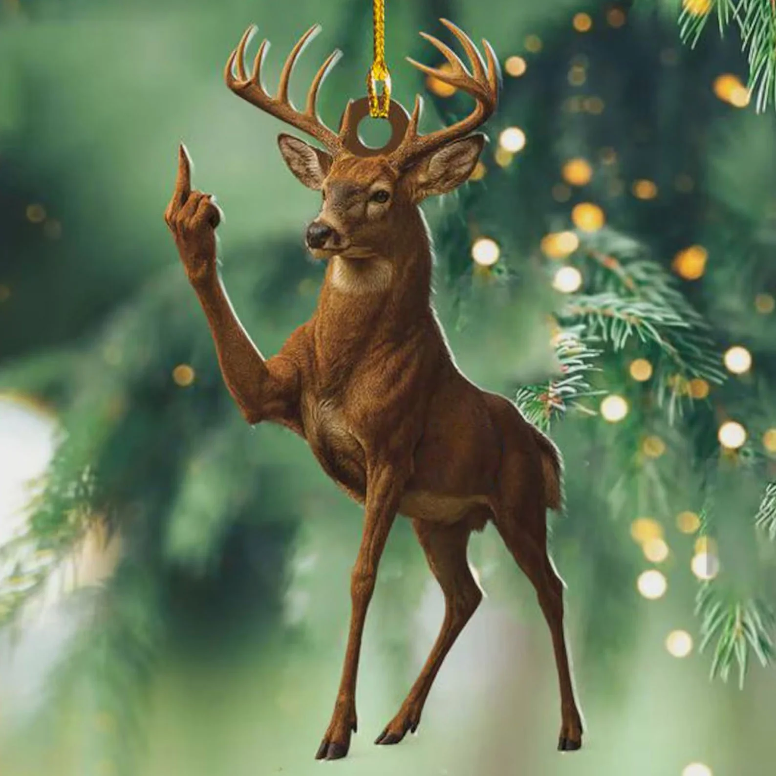 🌲Christmas Gift 50% Off--Funny Deer Buck Fukin' Finger Hunting Christmas Ornament - Image 3