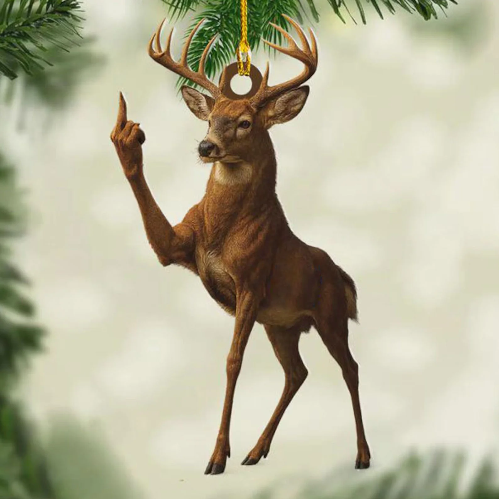 🌲Christmas Gift 50% Off--Funny Deer Buck Fukin' Finger Hunting Christmas Ornament - Image 4