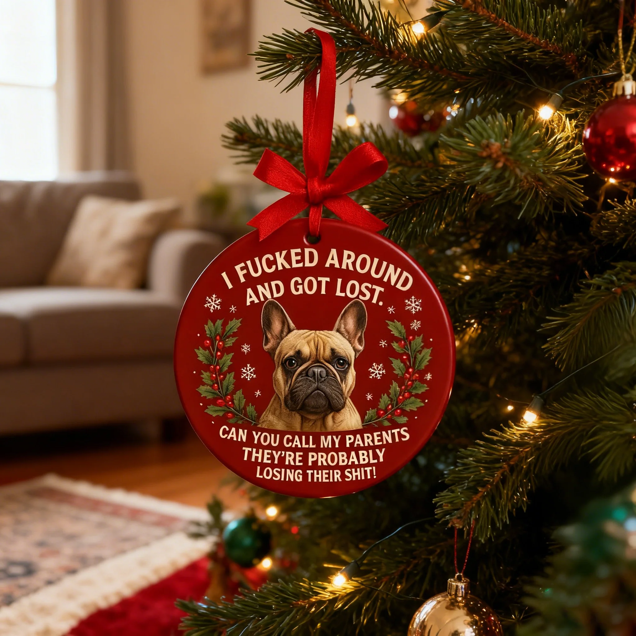 Funny French Bulldog Christmas Ornament - Image 2