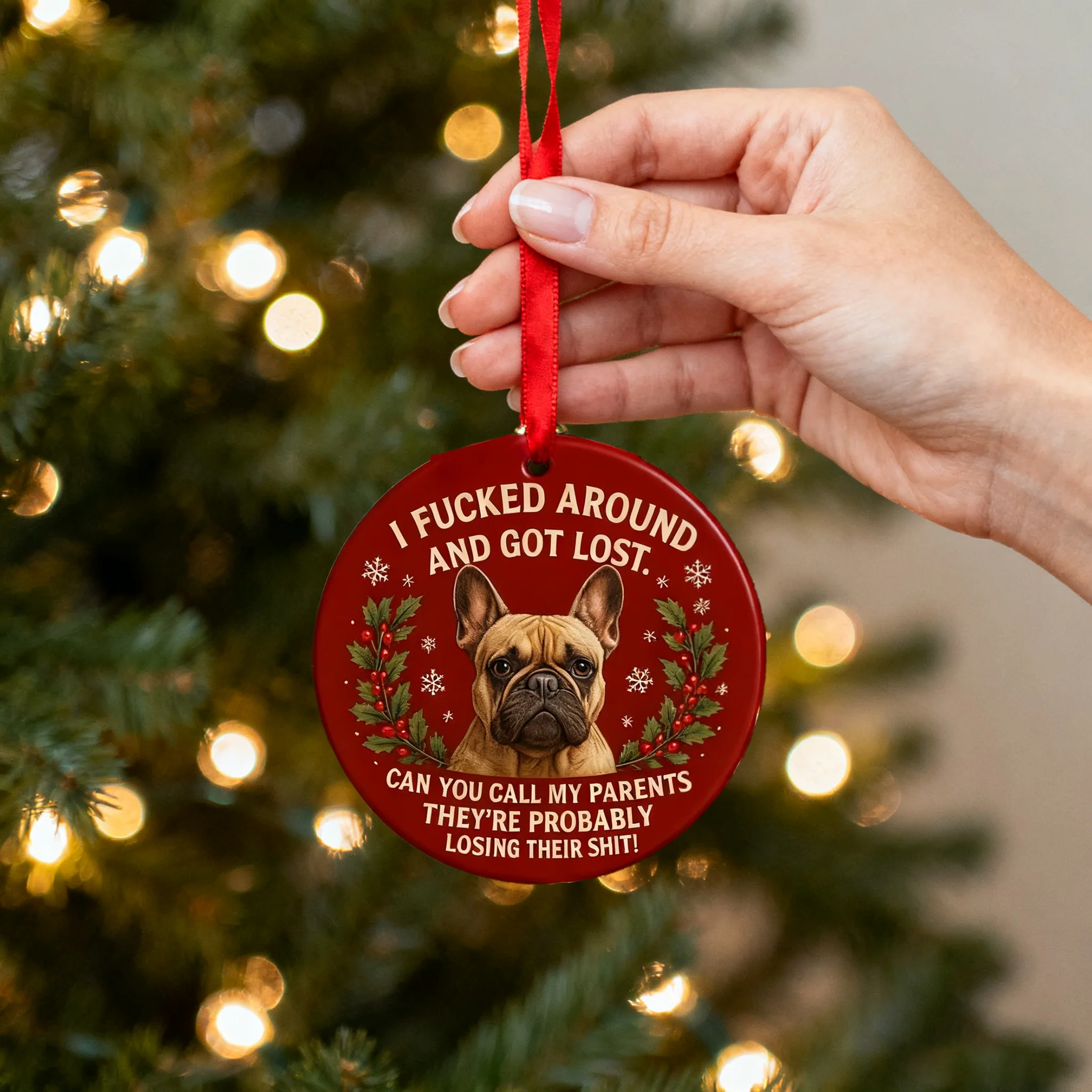 Funny French Bulldog Christmas Ornament - Image 3