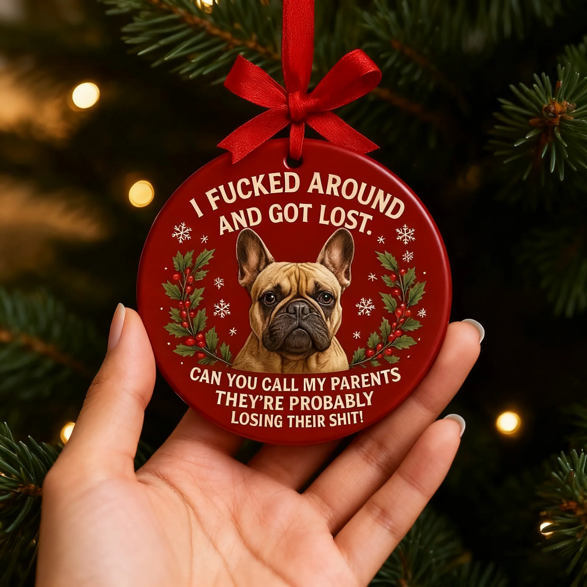 Funny French Bulldog Christmas Ornament - Image 4