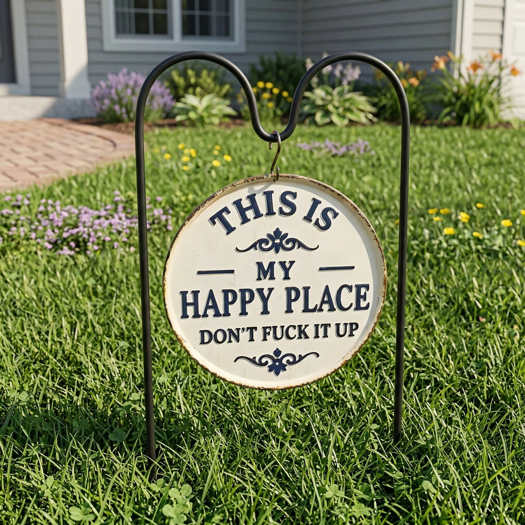 Funny Garden Metal Sign – “This Is My Happy Place Don’t F*ck It Up” Vintage Decor - Image 2