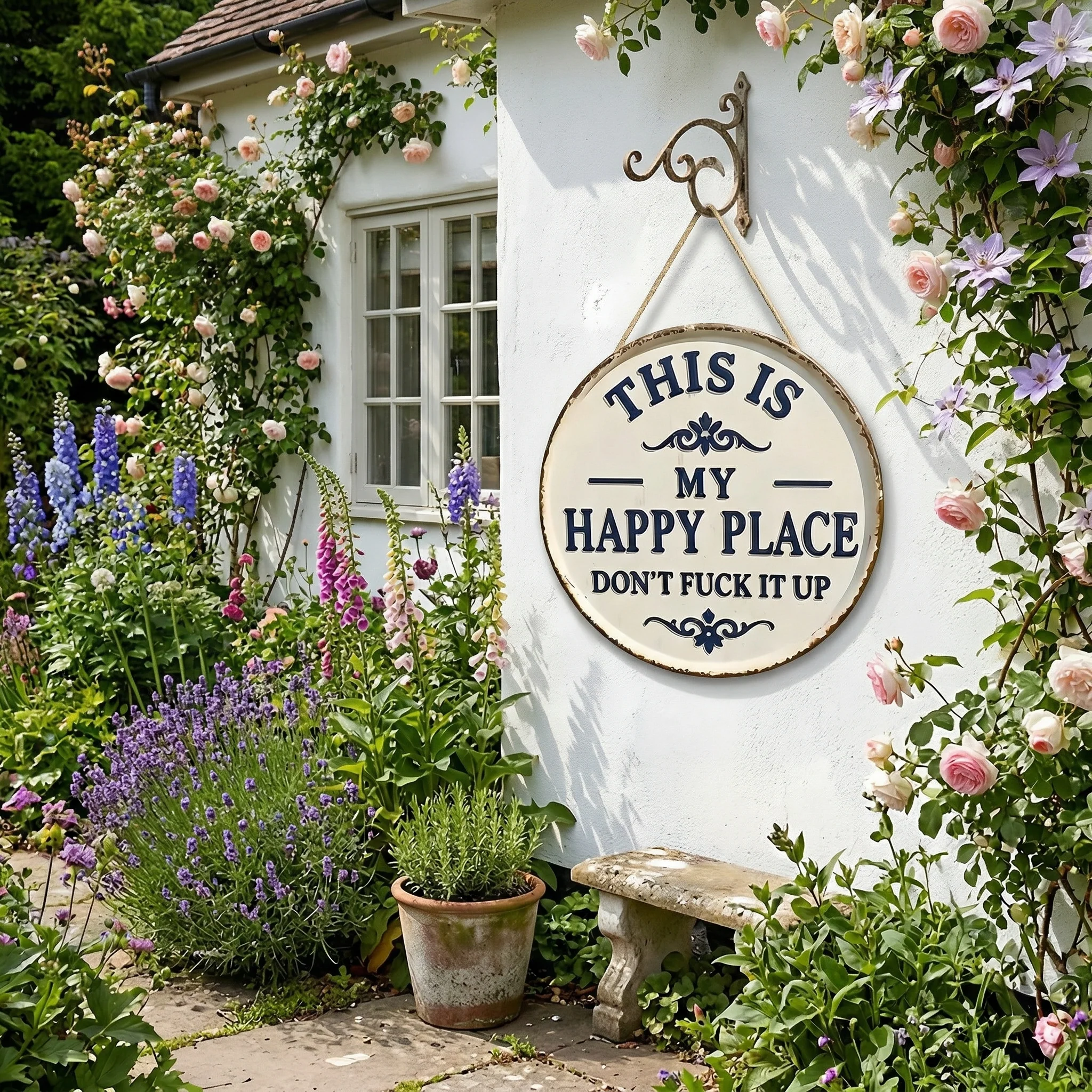 Funny Garden Metal Sign – “This Is My Happy Place Don’t F*ck It Up” Vintage Decor - Image 3