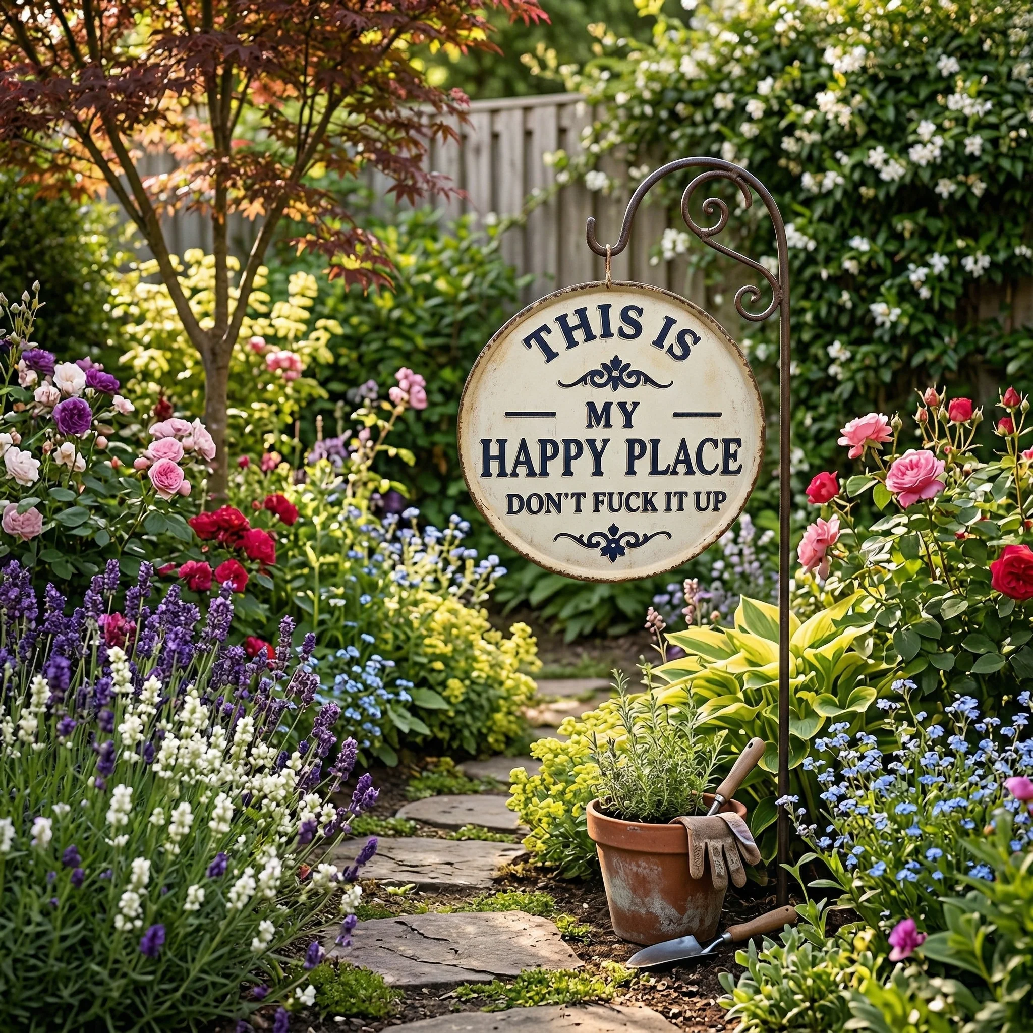 Funny Garden Metal Sign – “This Is My Happy Place Don’t F*ck It Up” Vintage Decor - Image 5