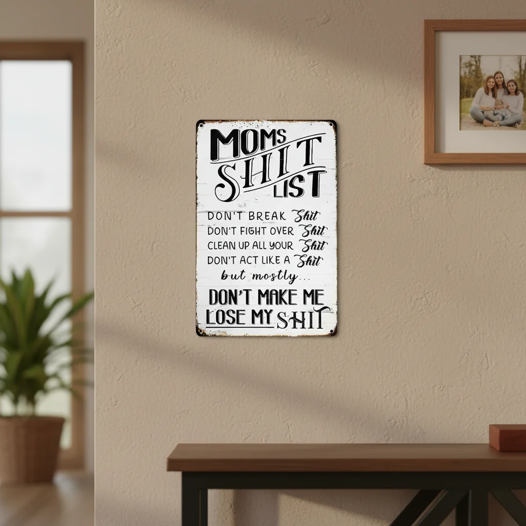 Funny Mom’s Shit List Kitchen Sign – Vintage Metal Wall Decor Gift - Image 3
