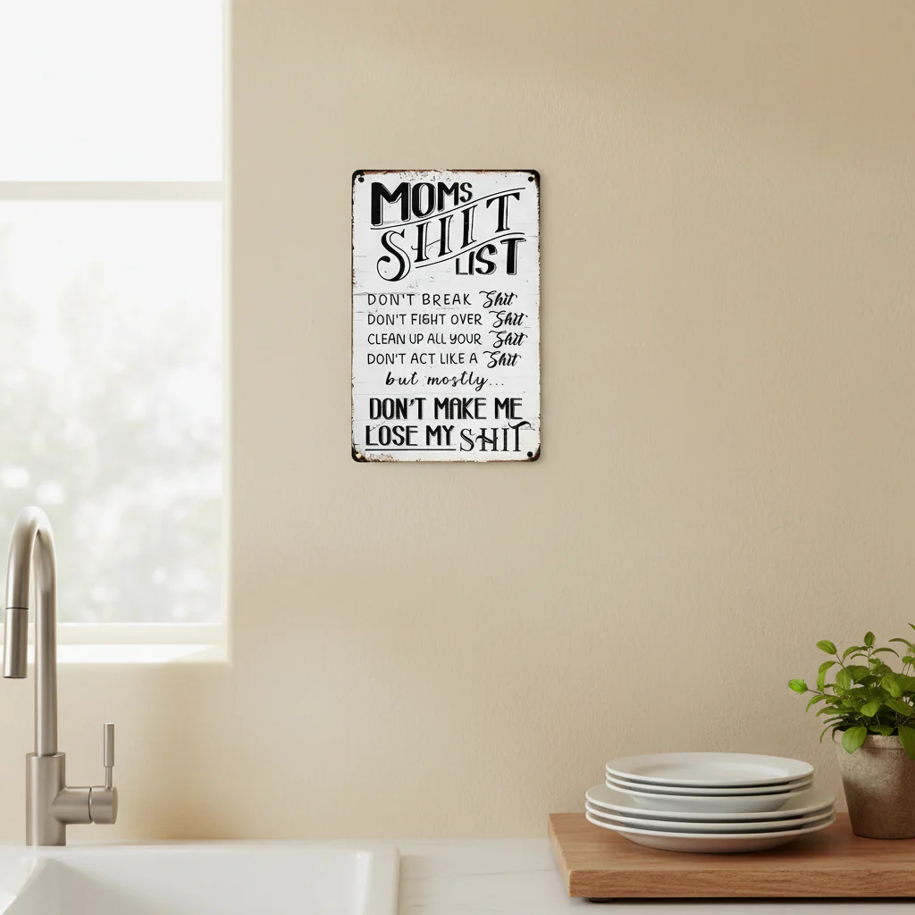 Funny Mom’s Shit List Kitchen Sign – Vintage Metal Wall Decor Gift - Image 6