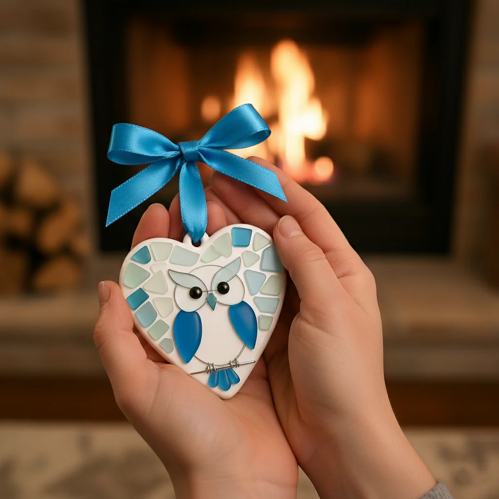 🔥 Black Friday--Sea Glass Owl Ornament - "I'll Owlways Love You" - Image 3