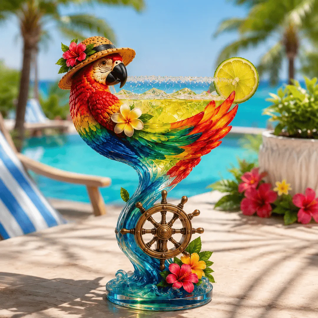 🦜Parrot Paradise Margarita Glass🐢 Tropical Coastal Collector Cocktail Goblet - Image 2