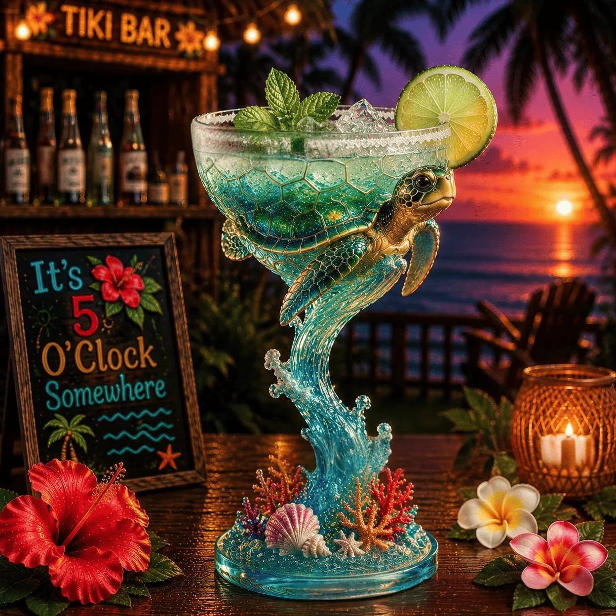 🦜Parrot Paradise Margarita Glass🐢 Tropical Coastal Collector Cocktail Goblet - Image 3