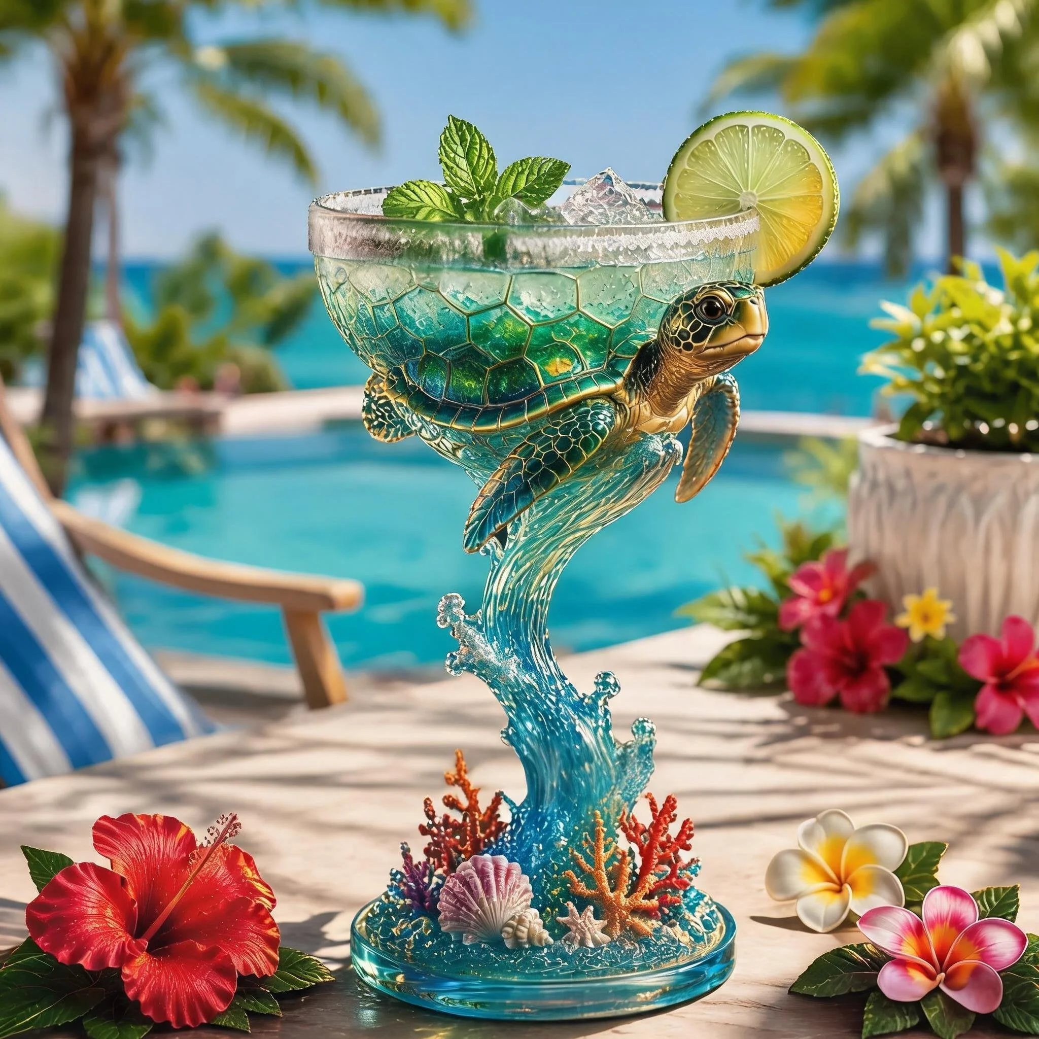 🦜Parrot Paradise Margarita Glass🐢 Tropical Coastal Collector Cocktail Goblet - Image 4