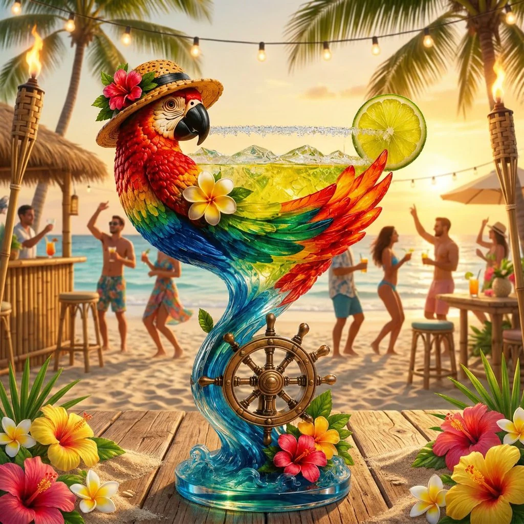 🦜Parrot Paradise Margarita Glass🐢 Tropical Coastal Collector Cocktail Goblet - Image 5